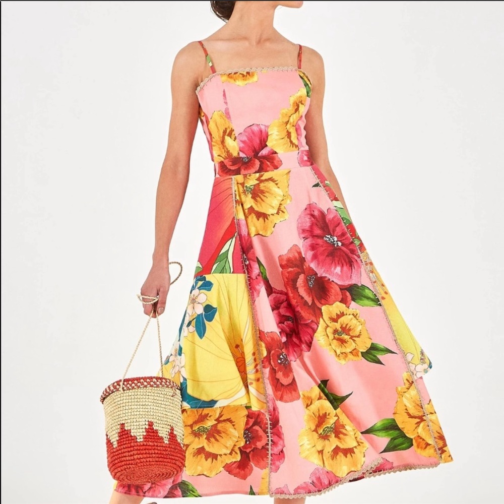 Farm Rio Mixed Chita Floral Print Midi Dress M
